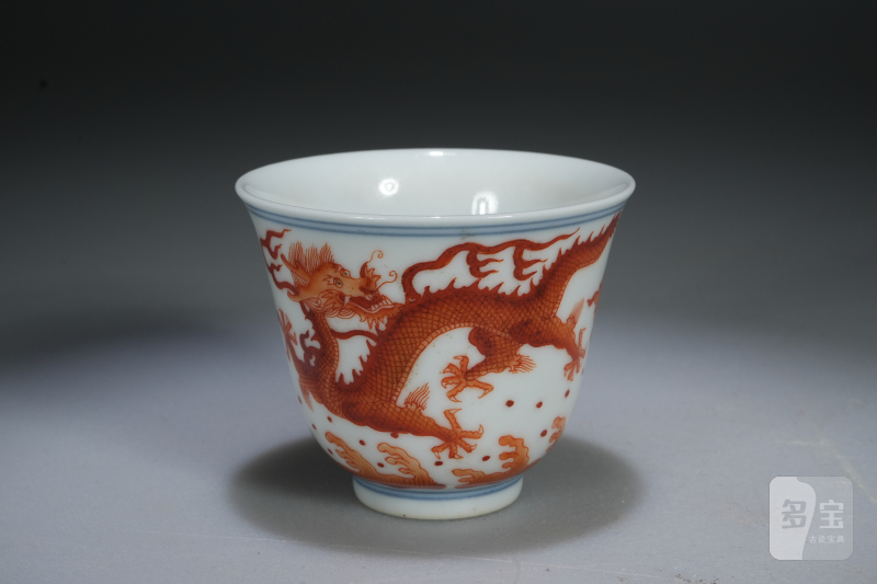 清光绪 青花矾红龙纹杯 - 图4